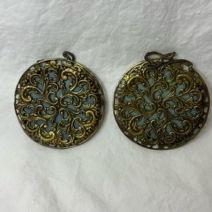 Turkish Brass Filigree Aqua Pendant Or Clip Vintage originals not reproduction